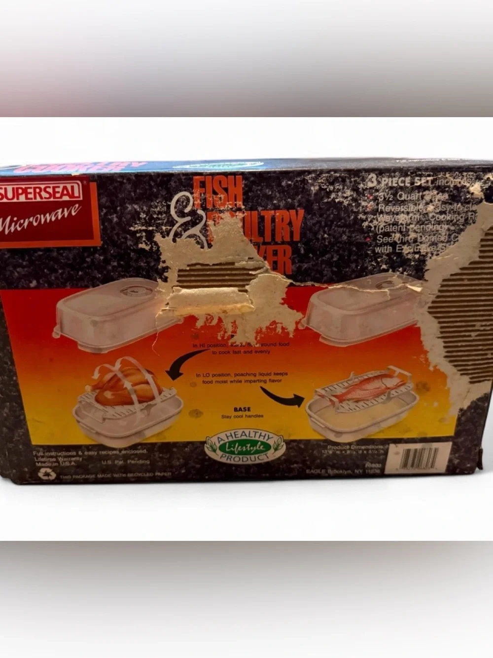 Vintage Superseal Microwave Fish & Poultry Cooker NOS USA 3 Pc Open Box Vented